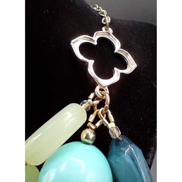 Chunky Beaded Statement Necklace Blue Green Simple Addiction Adjust 22 Inch - Picture 8 of 12